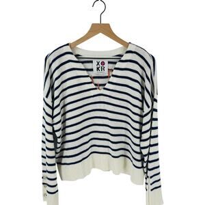 Kerri Rosenthal XOKR Striped Pullover Sweater Embroidered Nautical Size M Medium